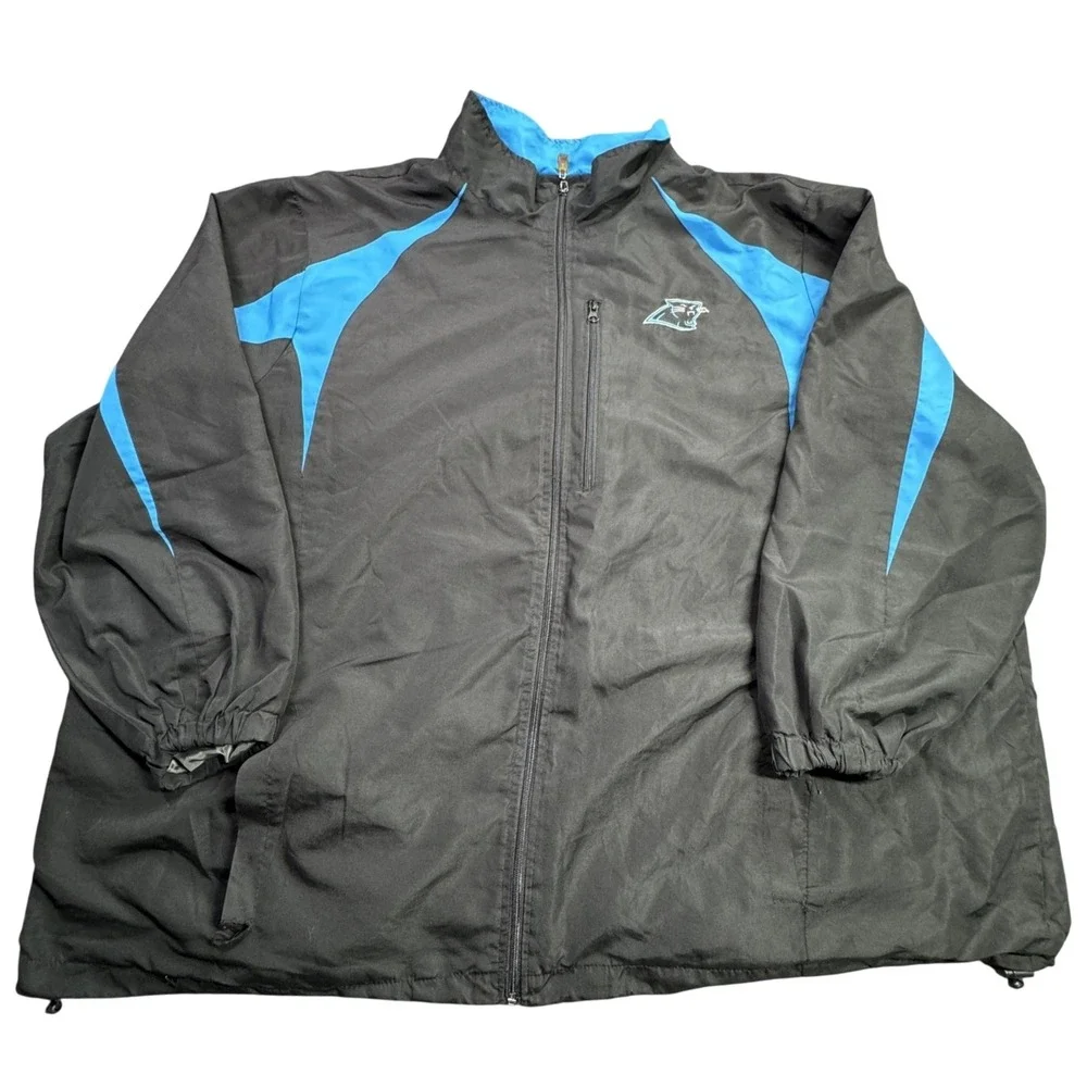 Carolina Panthers NFL Team Apparel Windbreaker Mens 5XL Black Blue Jacket